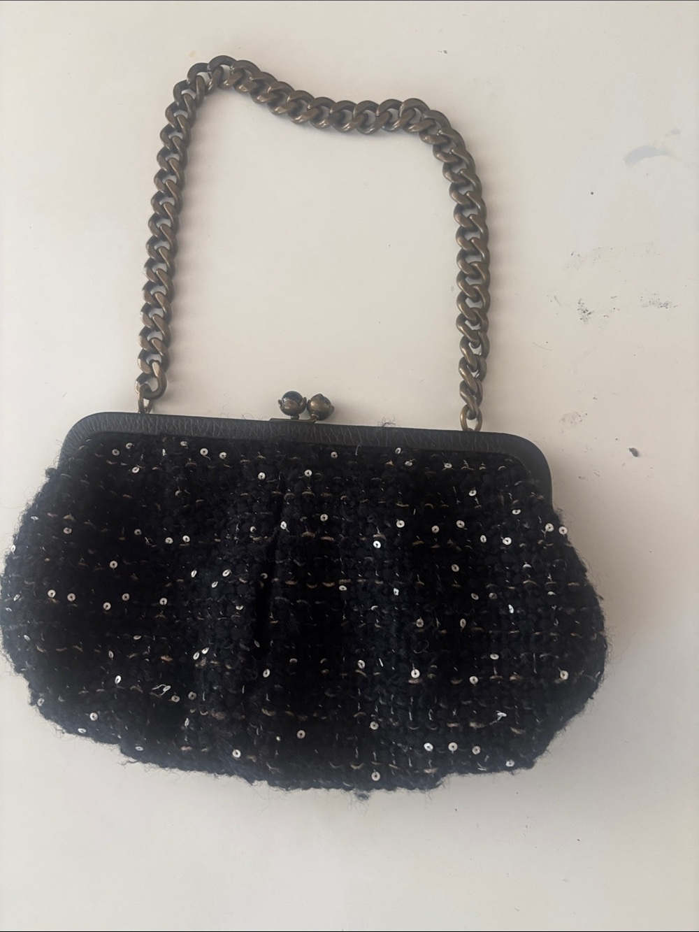 J. Crew Black Sequin Chain-Handle Clutch